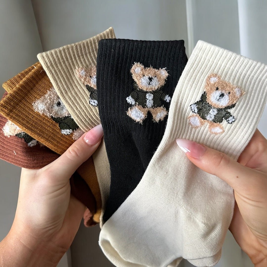 Socken Damen | Bestickt mit Bär | 5 Paar Baumwolle-HauteBerlin