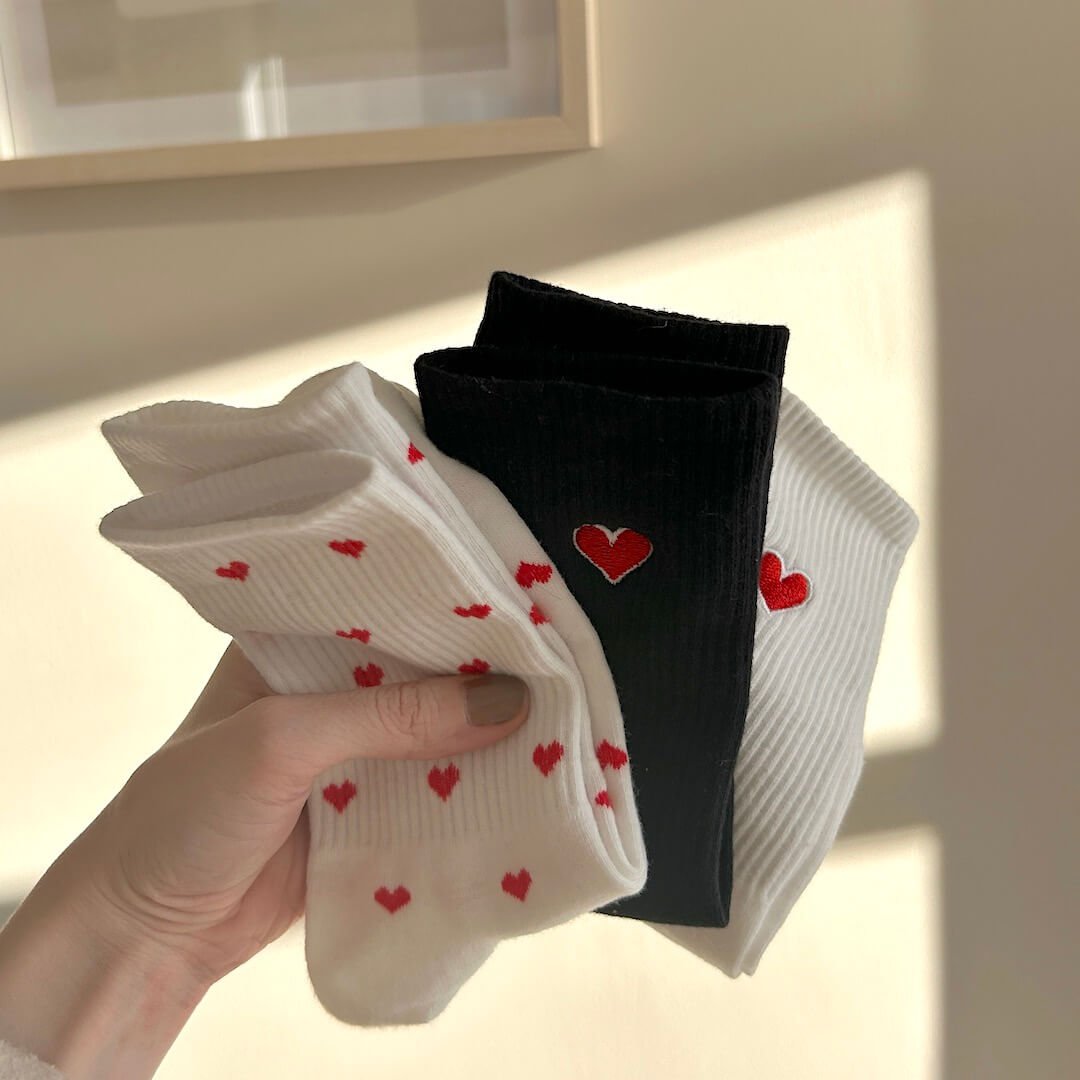 Socken Damen | Bestickt mit Herz | 3 Paar Baumwolle-HauteBerlin