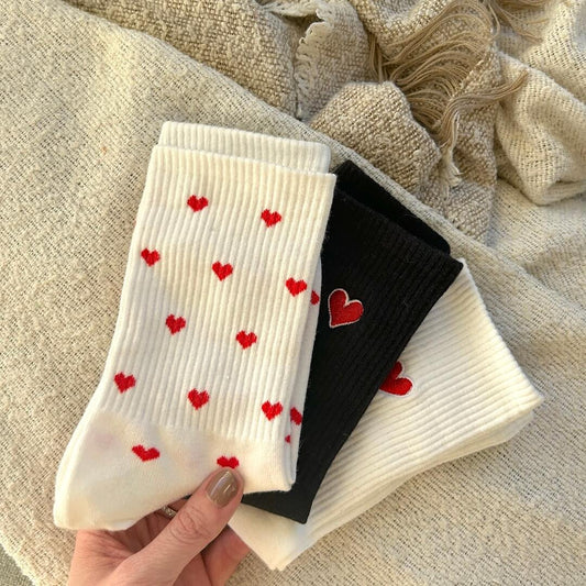 Socken Damen | Bestickt mit Herz | 3 Paar Baumwolle-HauteBerlin