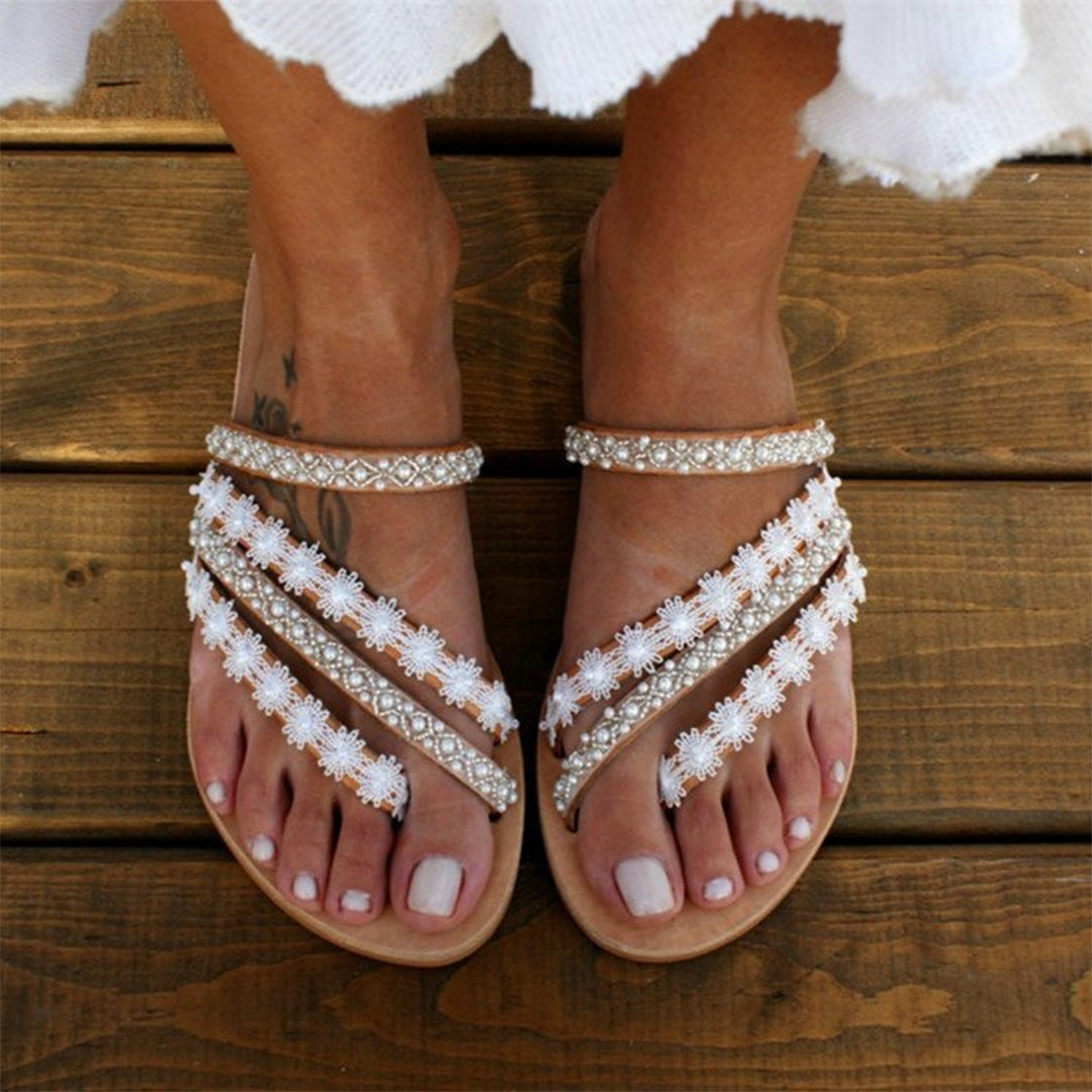 Sommer-Sandalen – Weiße Boho-Slipper-Sandalen für Damen-HauteBerlin