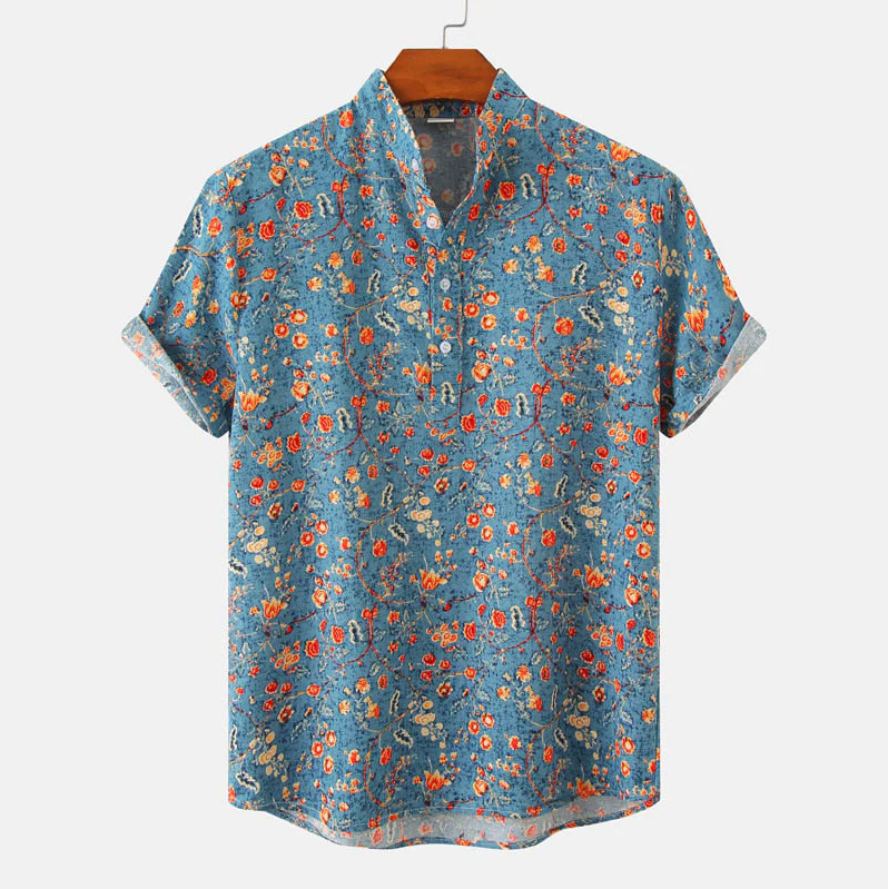Sommerhemd – Herren-Freizeithemd mit Knöpfen und kurzen Ärmeln und Blumenmuster-HauteBerlin