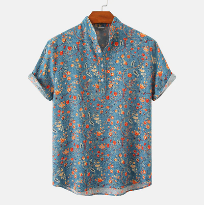 Sommerhemd – Herren-Freizeithemd mit Knöpfen und kurzen Ärmeln und Blumenmuster-HauteBerlin