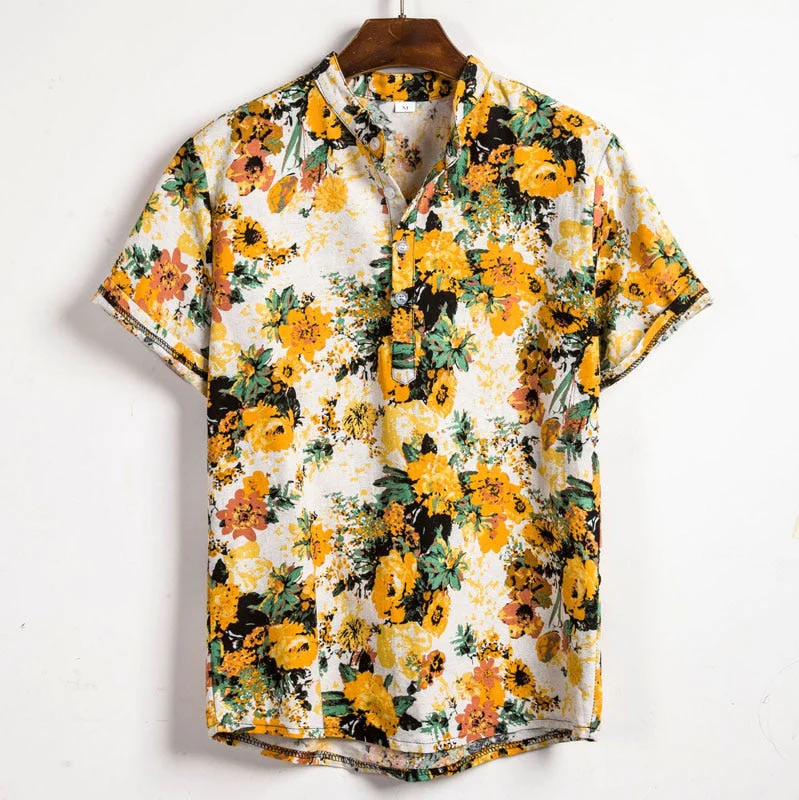 Sommerhemd – Herren-Freizeithemd mit Knöpfen und kurzen Ärmeln und Blumenmuster-HauteBerlin