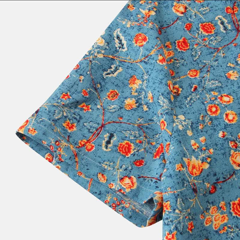 Sommerhemd – Herren-Freizeithemd mit Knöpfen und kurzen Ärmeln und Blumenmuster-HauteBerlin