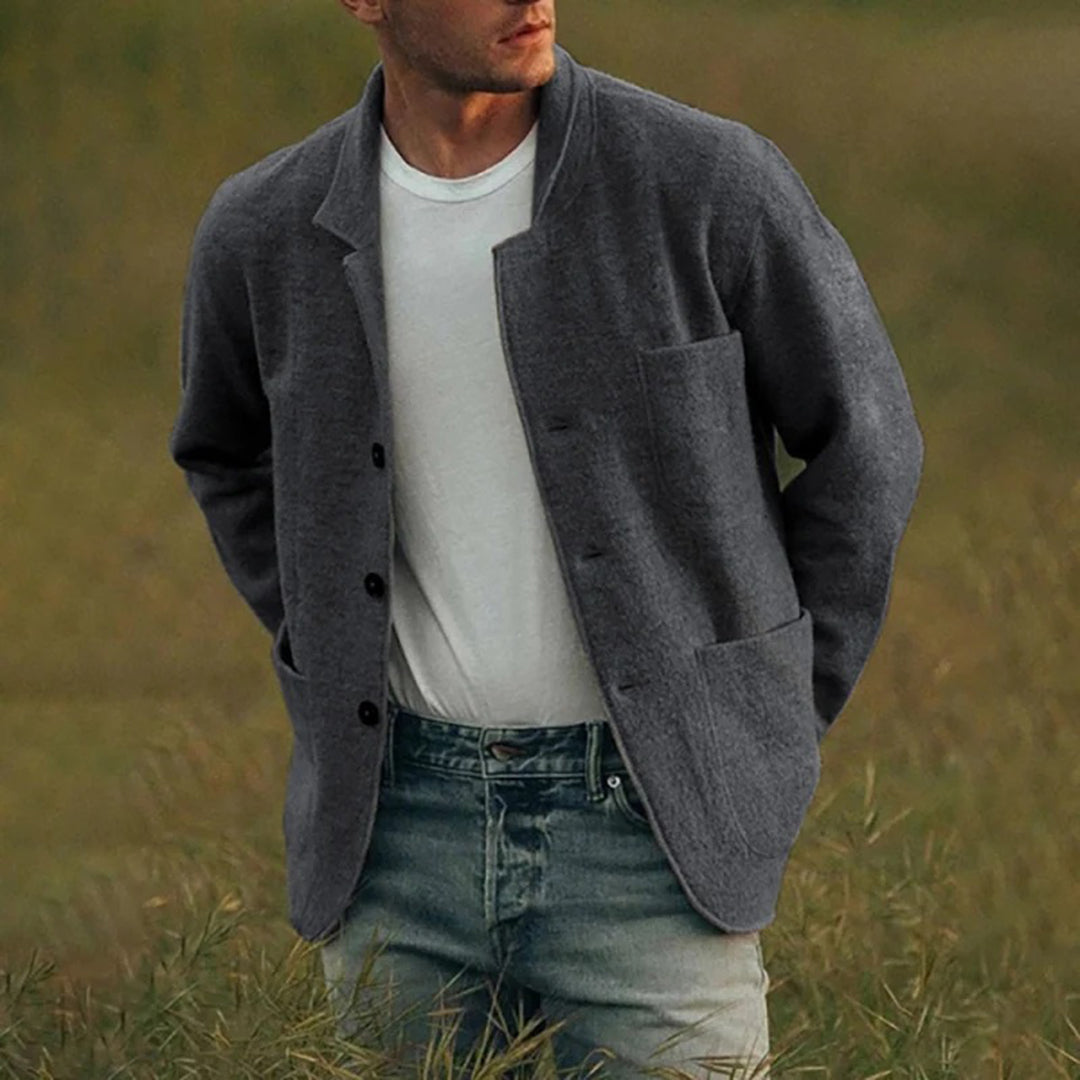 Sommerjacke | Knopfverschluss | Taschen | Strickjacke | Herrenjacke-HauteBerlin