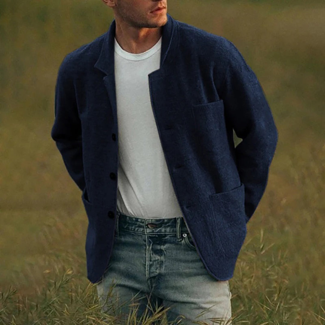 Sommerjacke | Knopfverschluss | Taschen | Strickjacke | Herrenjacke-HauteBerlin