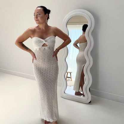 Sommerkleid Damen | Häkel Maxikleid | Schulterfrei Strandkleid-HauteBerlin