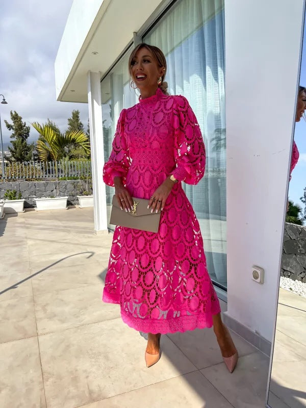 Spitzenkleid | Langarm | Hoher Kragen | Cocktailkleid-HauteBerlin