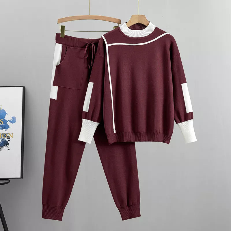 Strick-Lounge-Set - Zweiteilig - Loose Fit - Strickpullover und Hosen-Set - Loungewear für Frauen-HauteBerlin