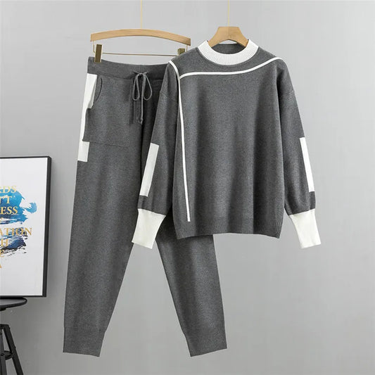 Strick-Lounge-Set - Zweiteilig - Loose Fit - Strickpullover und Hosen-Set - Loungewear für Frauen-HauteBerlin