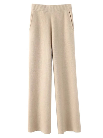 Strickhose - Casual - Elastische Taille - Weite Hosenbeine - Damen-Lounge-Hose-HauteBerlin