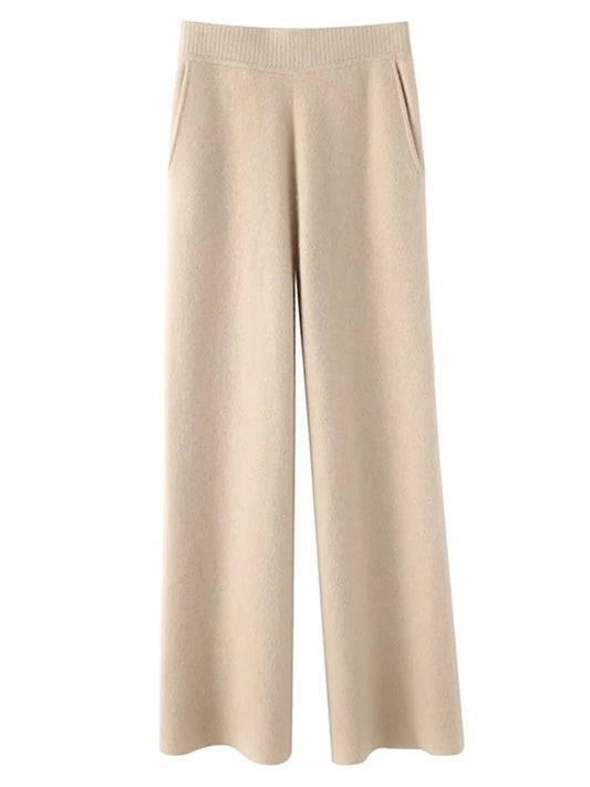 Strickhose - Casual - Elastische Taille - Weite Hosenbeine - Damen-Lounge-Hose-HauteBerlin