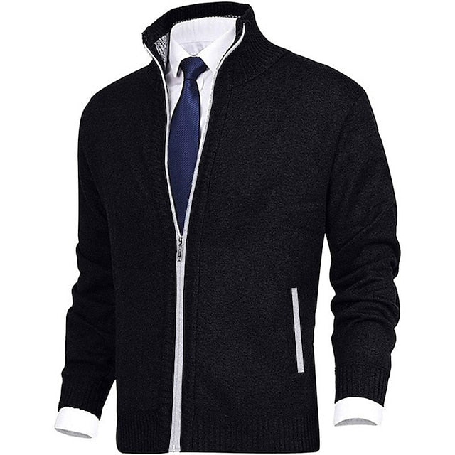 Strickjacke - Herren-Stehkragen-Zip-Strickjacke mit Taschen-HauteBerlin