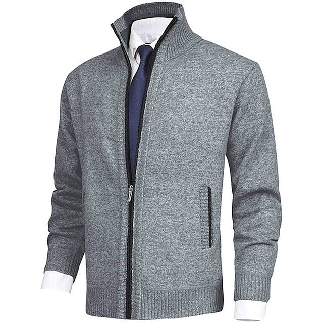 Strickjacke - Herren-Stehkragen-Zip-Strickjacke mit Taschen-HauteBerlin