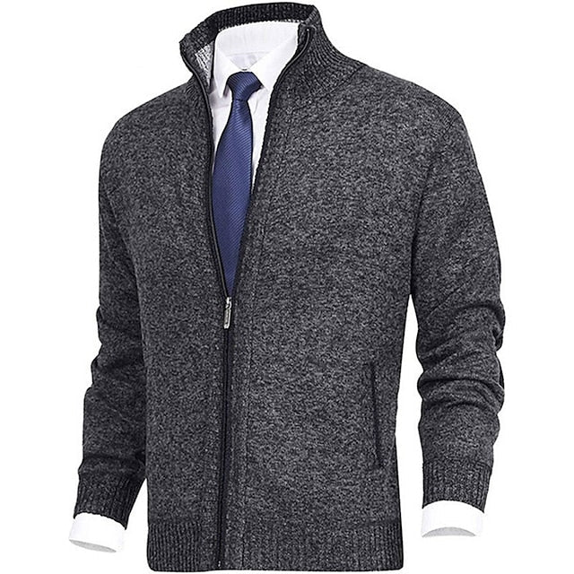 Strickjacke - Herren-Stehkragen-Zip-Strickjacke mit Taschen-HauteBerlin