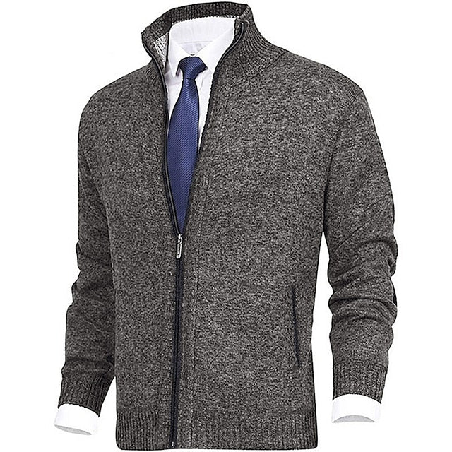 Strickjacke - Herren-Stehkragen-Zip-Strickjacke mit Taschen-HauteBerlin
