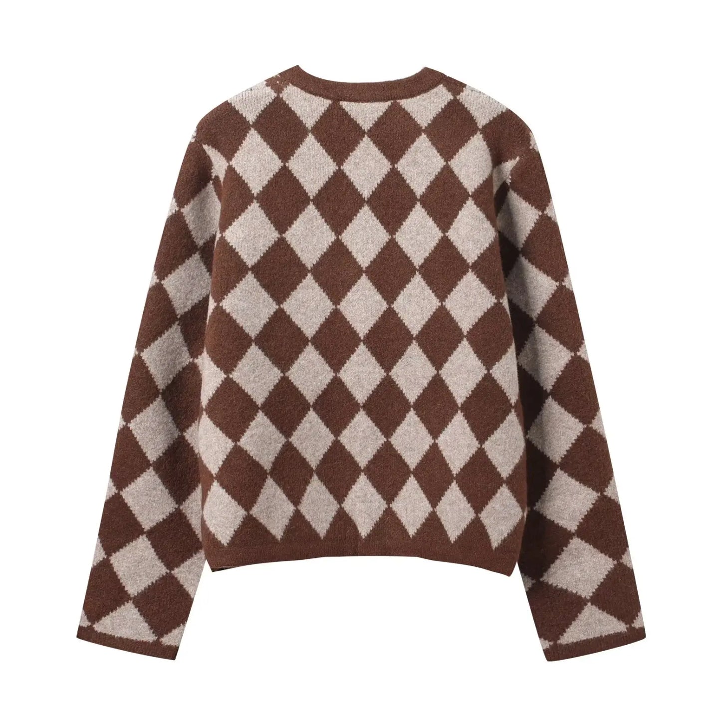 Strickjacke – Rautenmuster – Karomuster – Knopfleiste – Damenstrickjacke-HauteBerlin