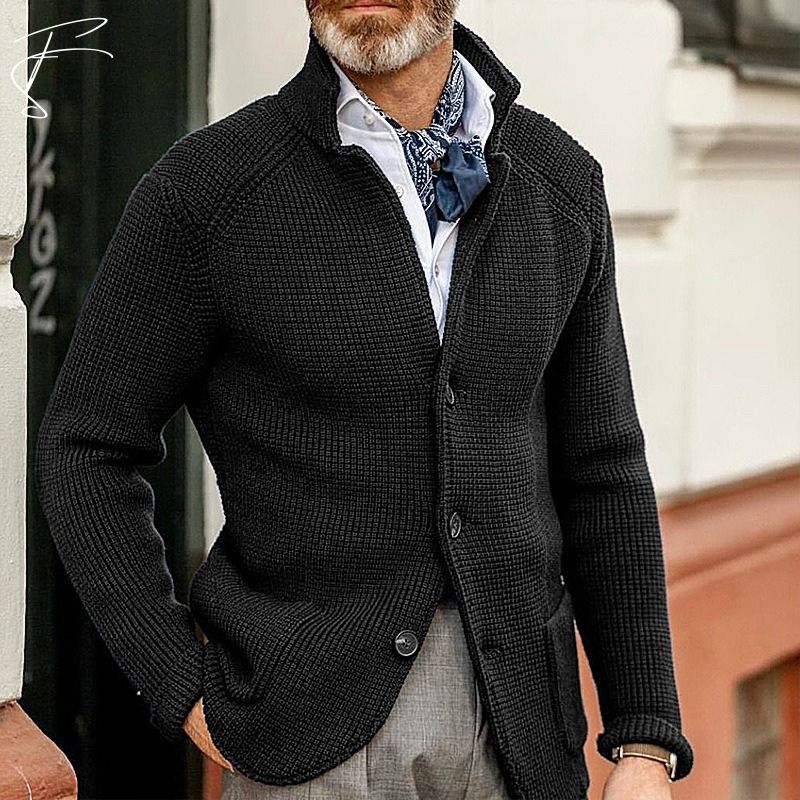 Strickjacke mit Knöpfen – Strickjacke – Taschen – Grob gestrickte Strickjacke – Herrenjacke-HauteBerlin