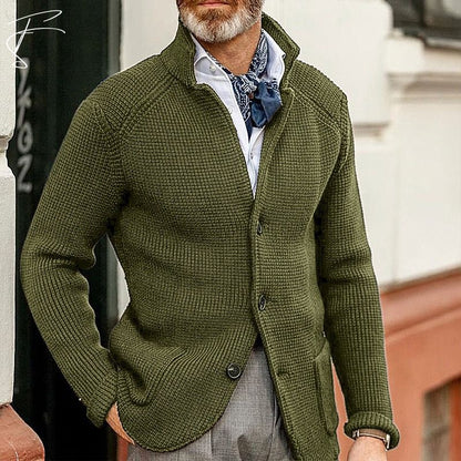 Strickjacke mit Knöpfen – Strickjacke – Taschen – Grob gestrickte Strickjacke – Herrenjacke-HauteBerlin