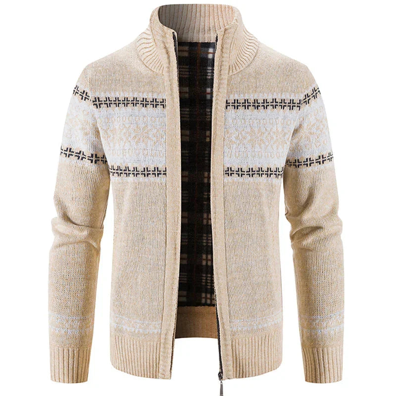 Strickjacke – warme Herren-Winterjacke mit Stehkragen und durchgehendem Reißverschluss-HauteBerlin