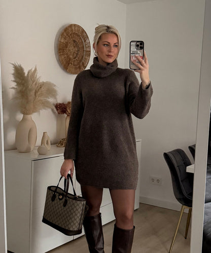 Strickkleid | Gerippt | Langarm | Rollkragenkleid | Jumperkleid-HauteBerlin