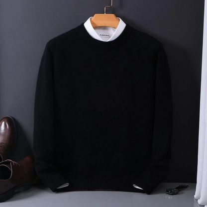 Strickpullover – Einfarbiger Strickpullover mit Rundhalsausschnitt für Männer für den Winter-HauteBerlin