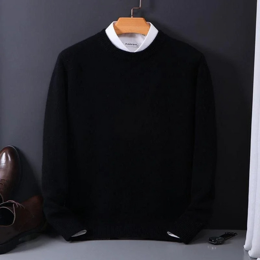 Strickpullover – Einfarbiger Strickpullover mit Rundhalsausschnitt für Männer für den Winter-HauteBerlin