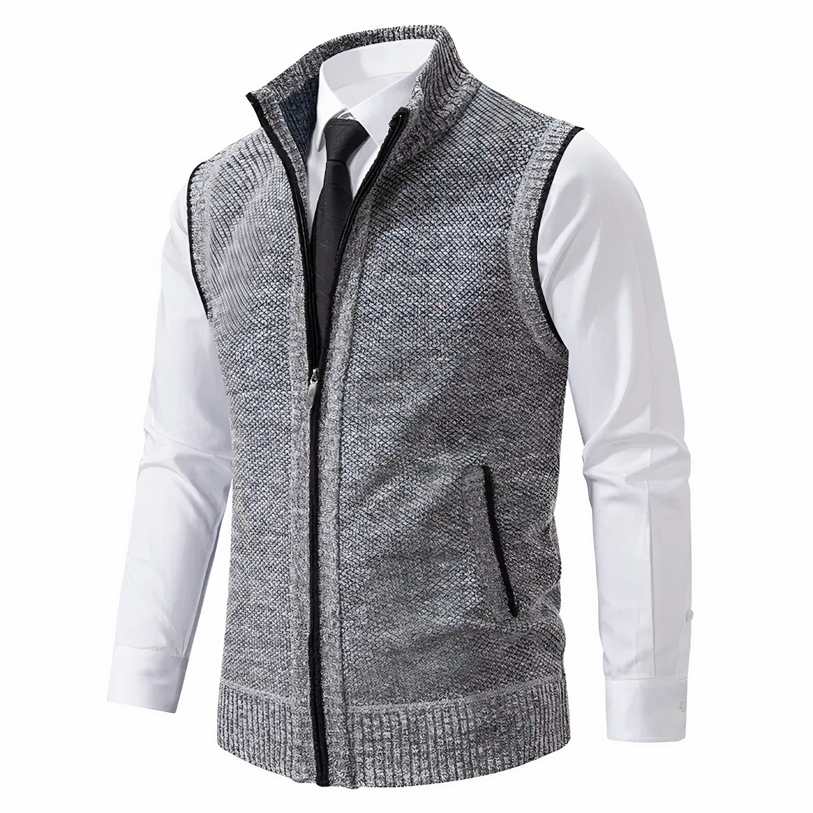 Strickweste - Herren Stehkragen Zip-Up Weste mit Taschen-HauteBerlin