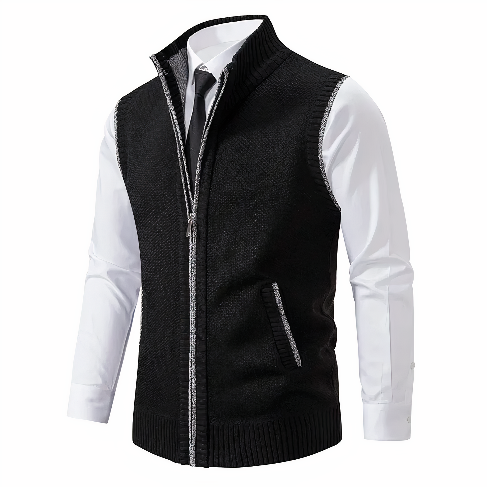 Strickweste - Herren Stehkragen Zip-Up Weste mit Taschen-HauteBerlin