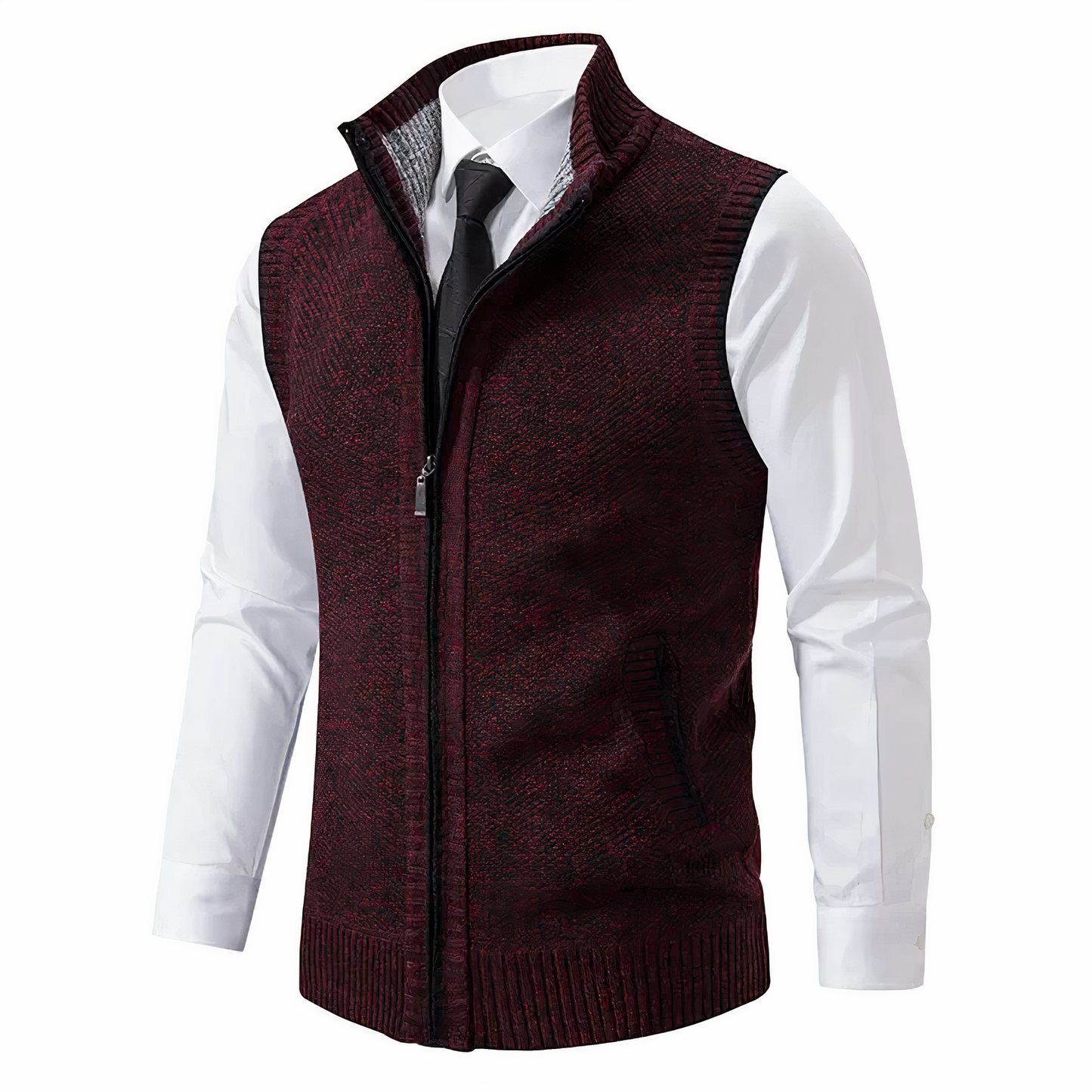 Strickweste - Herren Stehkragen Zip-Up Weste mit Taschen-HauteBerlin