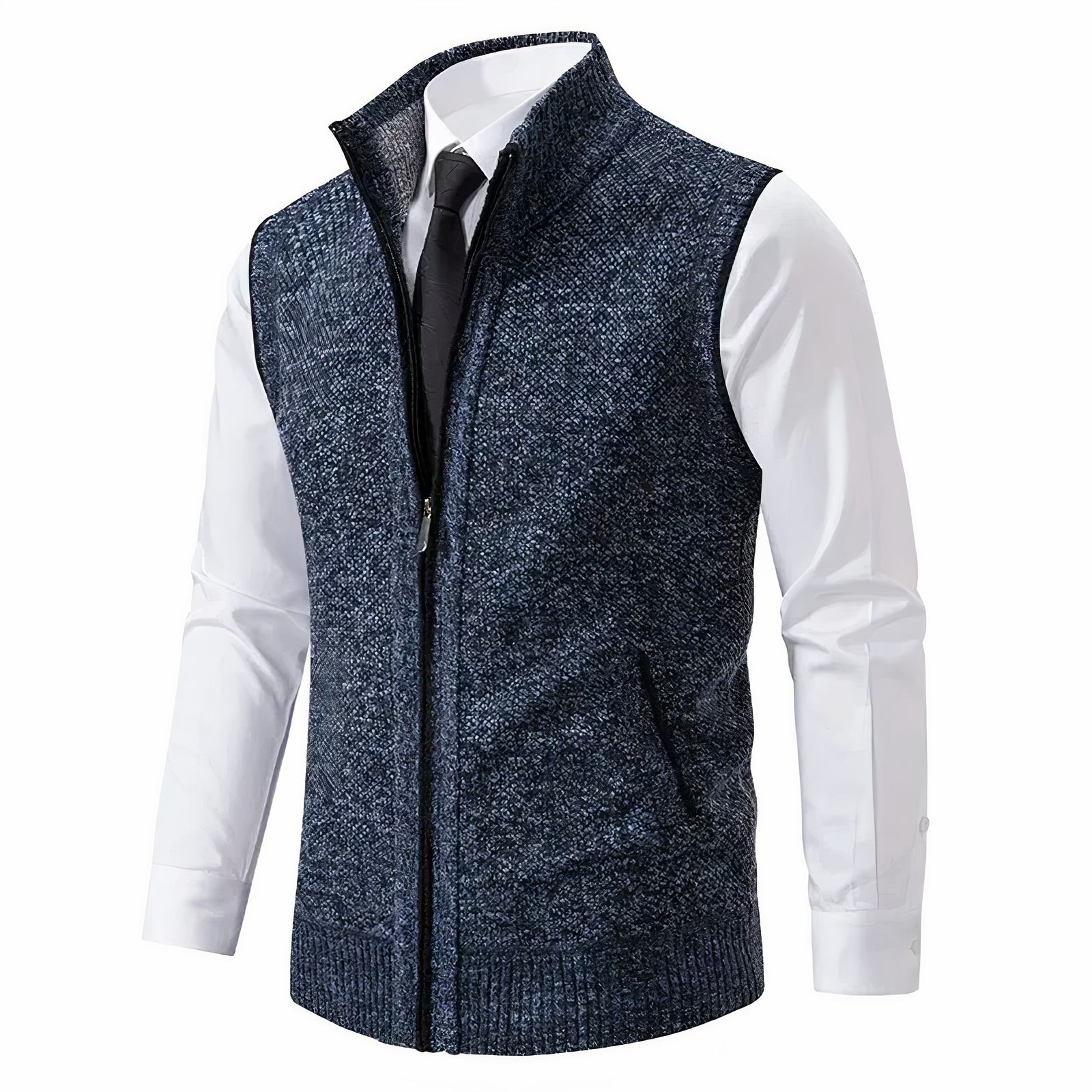 Strickweste - Herren Stehkragen Zip-Up Weste mit Taschen-HauteBerlin