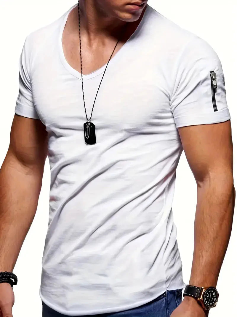 T-Shirt - Lässiges Herren T-Shirt mit kurzen Ärmeln und V-Ausschnitt-HauteBerlin