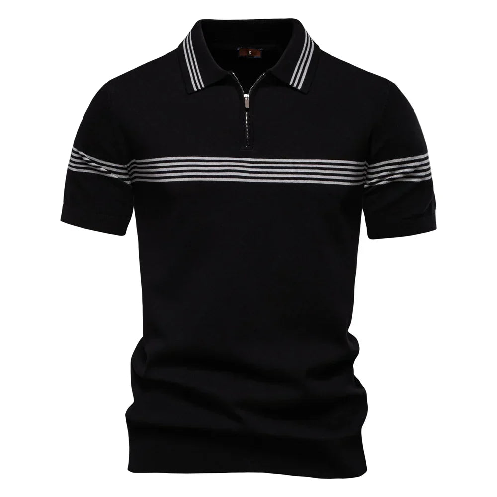 T-Shirt mit Kragen | Gestrickt | Viertel-Reißverschluss | Polo-T-Shirt | Herren-Poloshirt-HauteBerlin