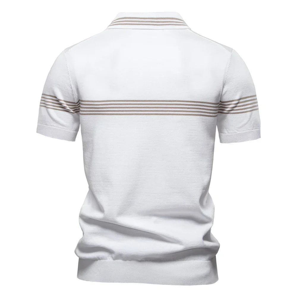 T-Shirt mit Kragen | Gestrickt | Viertel-Reißverschluss | Polo-T-Shirt | Herren-Poloshirt-HauteBerlin
