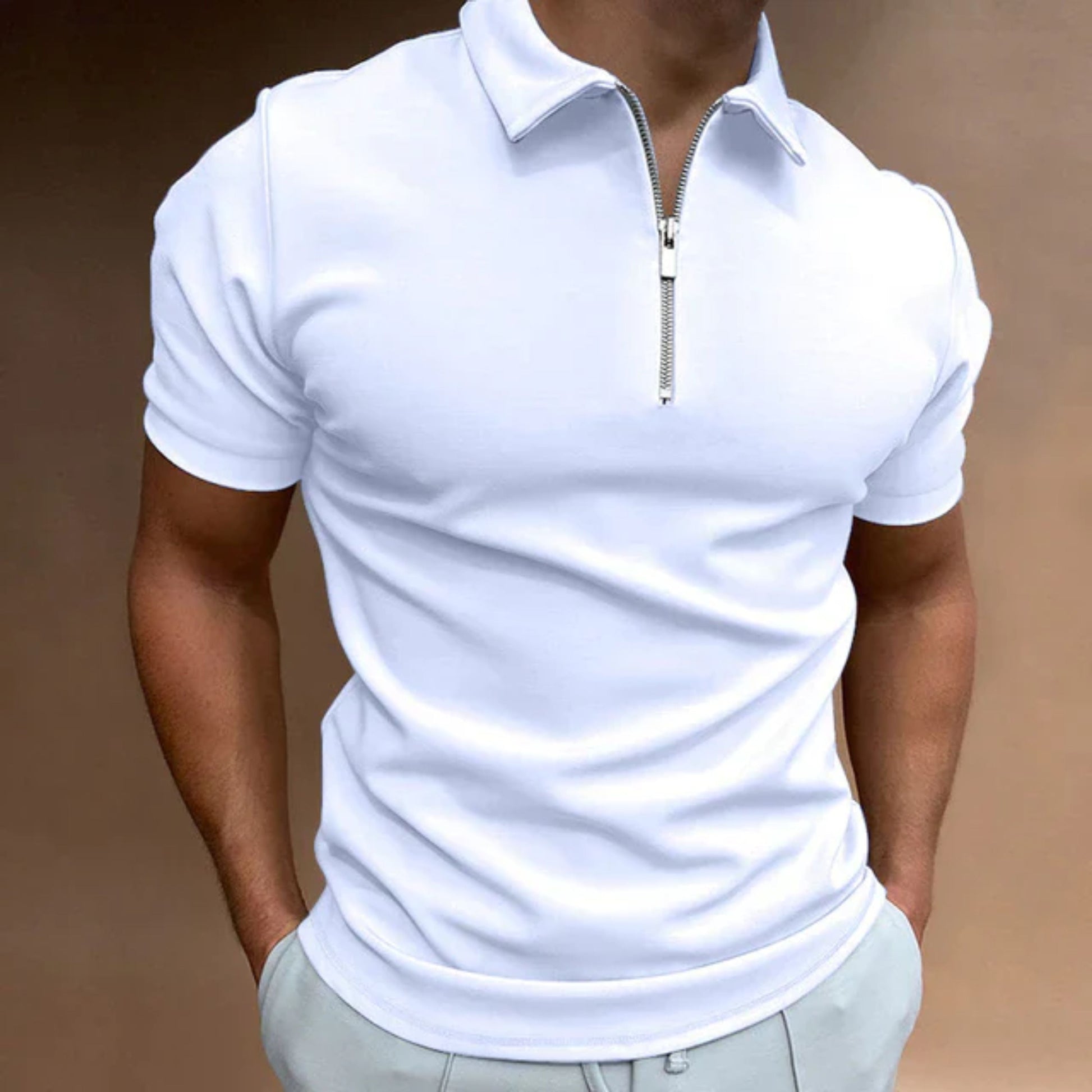 T-Shirt mit Kragen | Quarter Zip | Kurzarm | Polo-Shirt mit Reißverschluss | Polo-Shirts für Männer-HauteBerlin