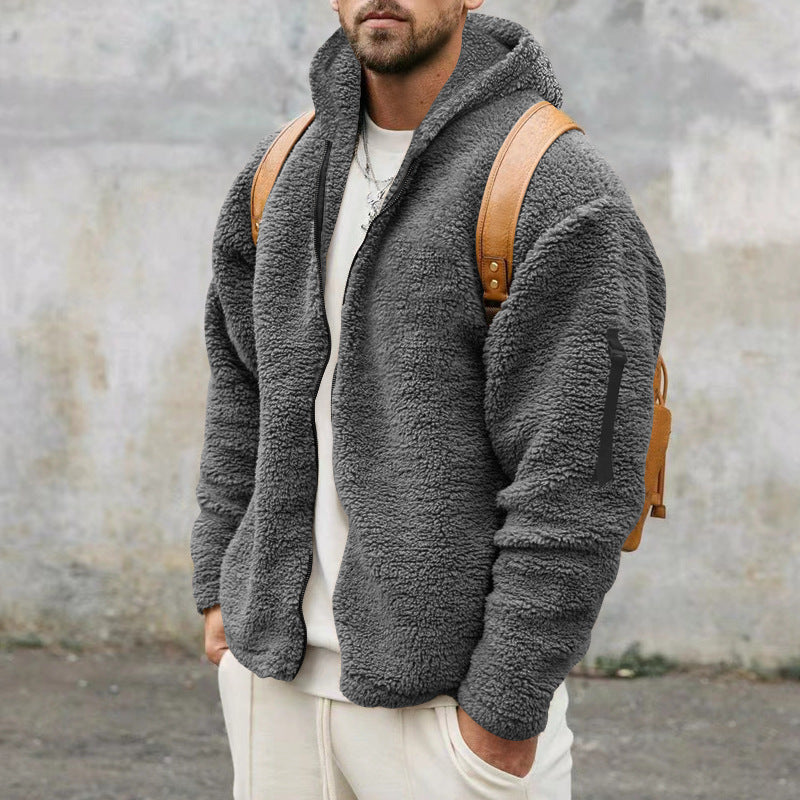 Teddy-Jacke – mit Kapuze – warm – Fleecejacke – Winterjacke für Herren-HauteBerlin