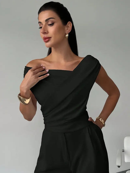 Top | Drapierte Schulter | Elegant asymmetrisch chic-HauteBerlin