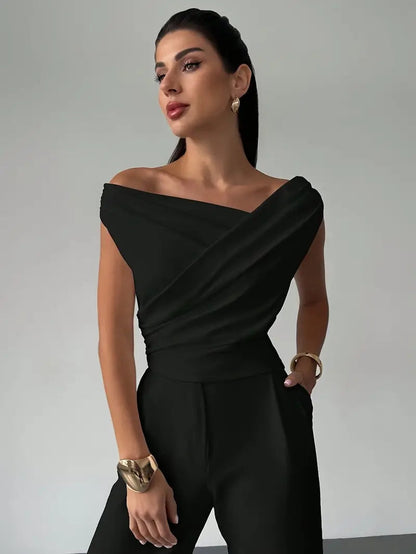 Top | Drapierte Schulter | Elegant asymmetrisch chic-HauteBerlin