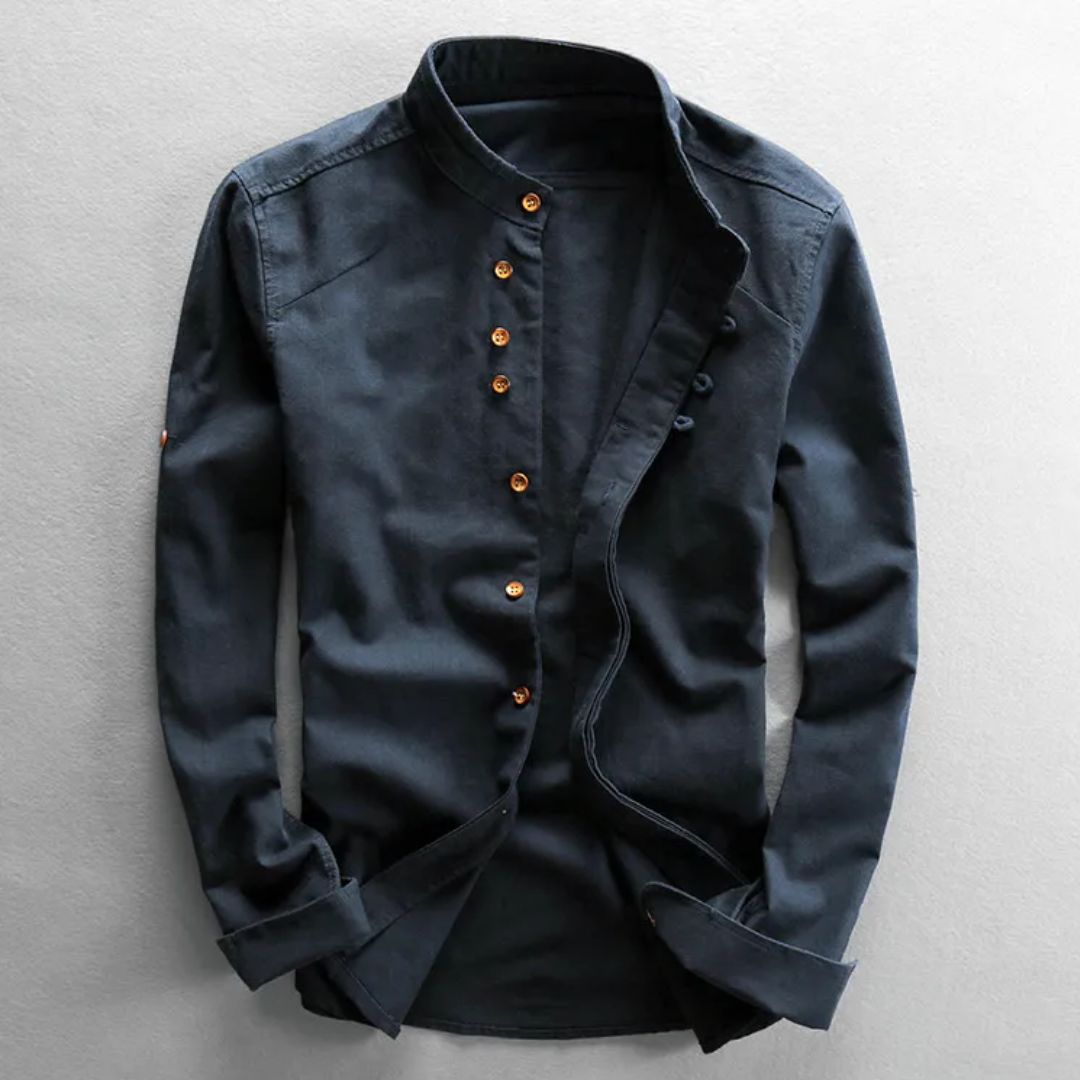 Trachtenhemd Herren - Baumwolle Leinen Stehkragen Grau Oktoberfest-HauteBerlin