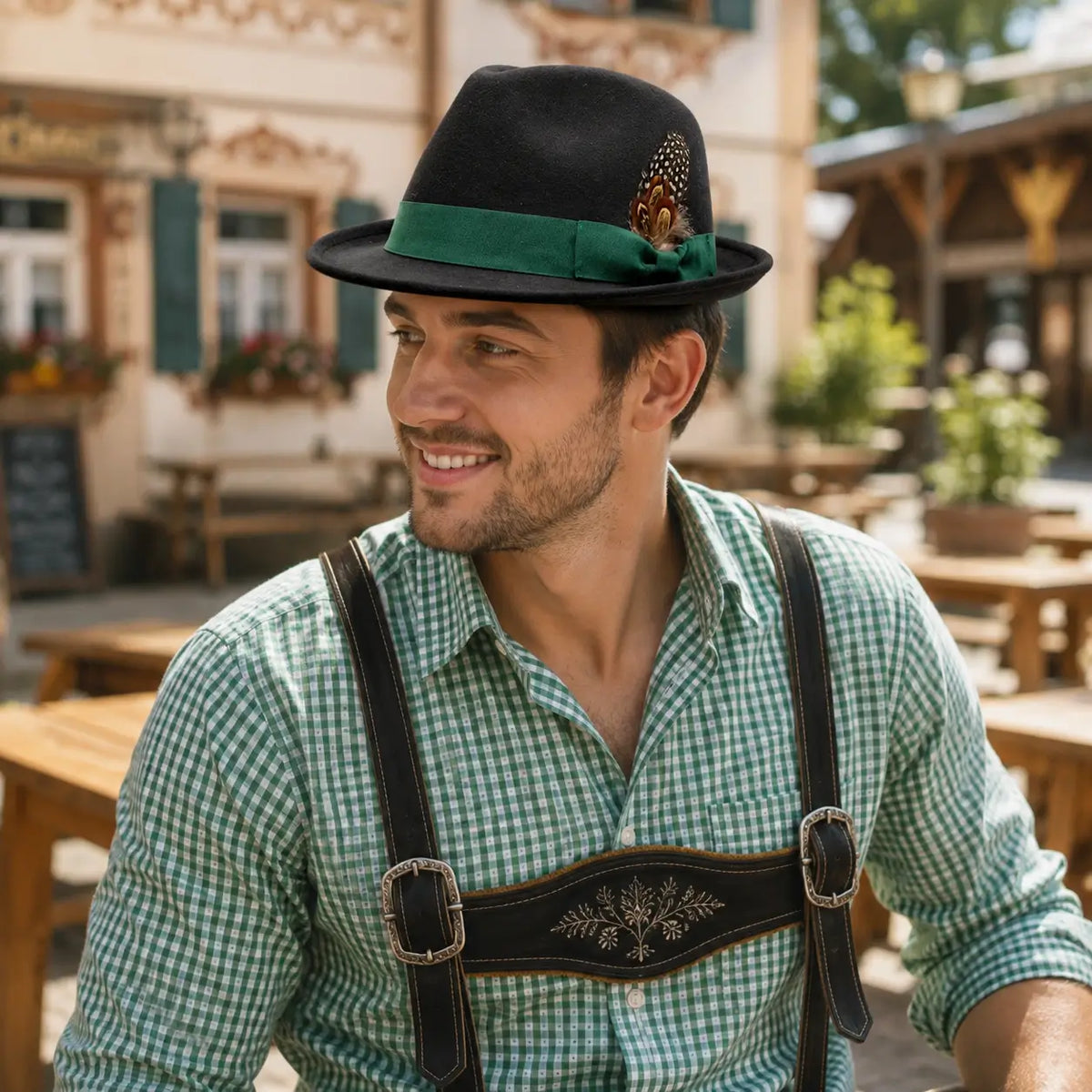 Trachtenhut - Herren Filz Traditionell Bayerisch Khaki Oktoberfest-HauteBerlin