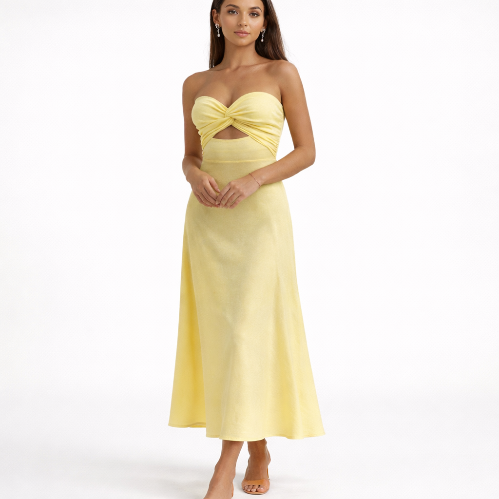 Trägerloses Kleid – Gelb – Elegant – Maxikleid – Sommerkleid-HauteBerlin