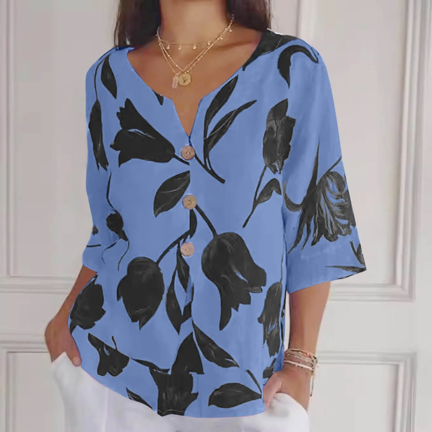 Übergroße Bluse | Leichtgewicht | Blumendruck | Leinenbluse | Damen Sommer Top-HauteBerlin