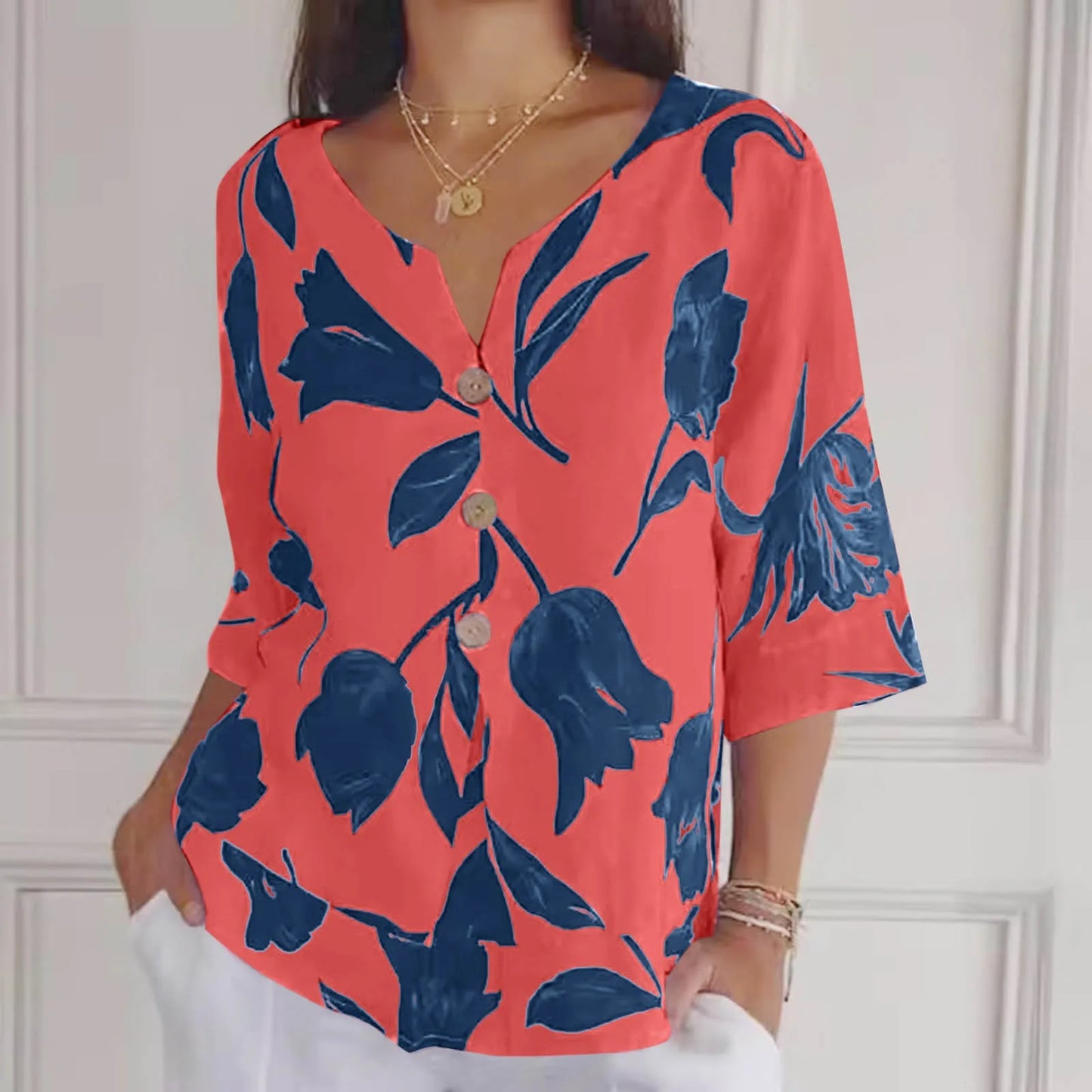 Übergroße Bluse | Leichtgewicht | Blumendruck | Leinenbluse | Damen Sommer Top-HauteBerlin