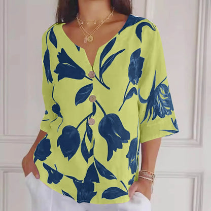Übergroße Bluse | Leichtgewicht | Blumendruck | Leinenbluse | Damen Sommer Top-HauteBerlin