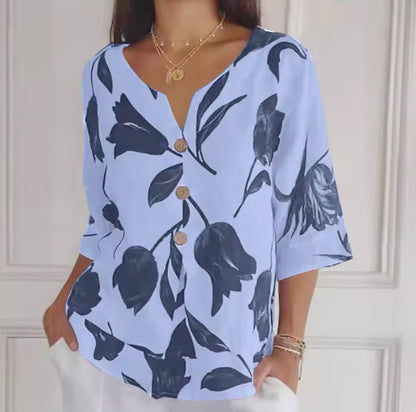 Übergroße Bluse | Leichtgewicht | Blumendruck | Leinenbluse | Damen Sommer Top-HauteBerlin