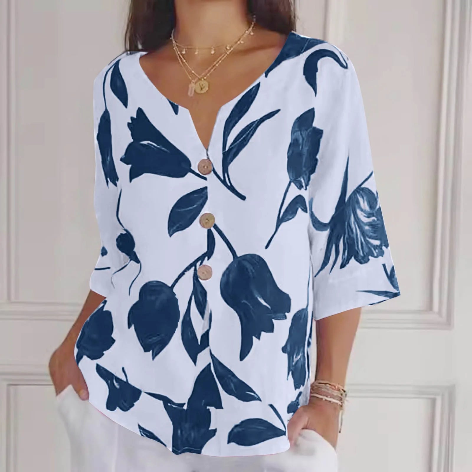 Übergroße Bluse | Leichtgewicht | Blumendruck | Leinenbluse | Damen Sommer Top-HauteBerlin