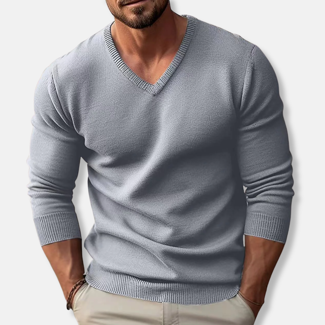 V-Ausschnitt-Pullover – Klassisch – Einfarbig – Strickpullover – Herrenpullover-HauteBerlin