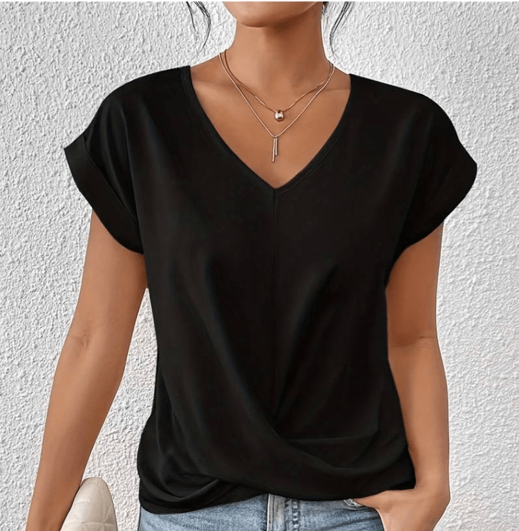 V-Ausschnitt-Top | Leichtes Twist-Front-Top für Damen-HauteBerlin