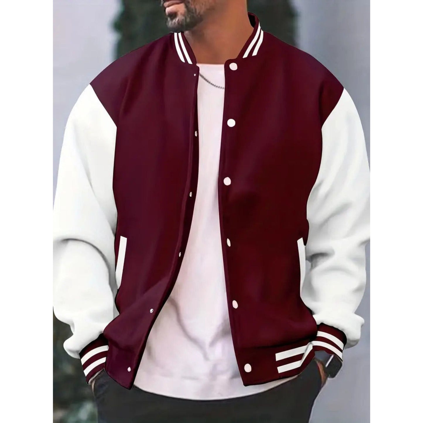 Varsity-Jacke – Lässige Baseball-Bomberjacke mit Knöpfen für Männer-HauteBerlin