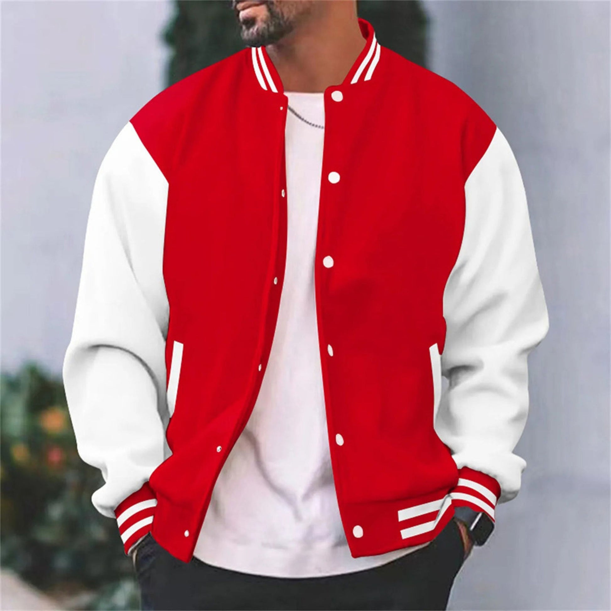 Varsity-Jacke – Lässige Baseball-Bomberjacke mit Knöpfen für Männer-HauteBerlin